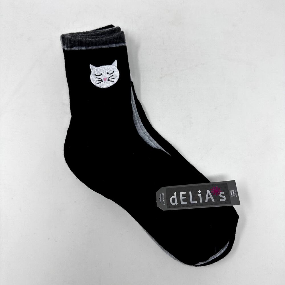 Delia's NWT Socks 3-Pack Cat Gray Black Set Fun Casual Comfort‎